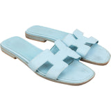 Hermès Light Blue Leather Oran Sandals (36,5)