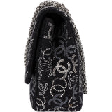 Chanel Sequin Tweed Palladium CC Jumbo Double Flap Crossbody Bag