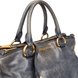 Miu Miu Vitello Blue Lux Satchel Handbag