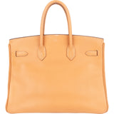 Hermès Fjord Leather Birkin 35 Handbag Beige Brown Palladium Hardware - vintageandkickz