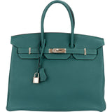Hermès Malachite Togo Leather Palladium Birkin 35 Handbag