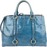 Miu Miu Blue Leather Vitello Lux Tote Handbag