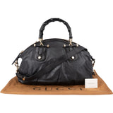 Gucci Black Leather New Bamboo Top Handle Bowling Handbag