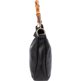 Gucci Black Leather Bamboo Top Handle Shoulder Bag