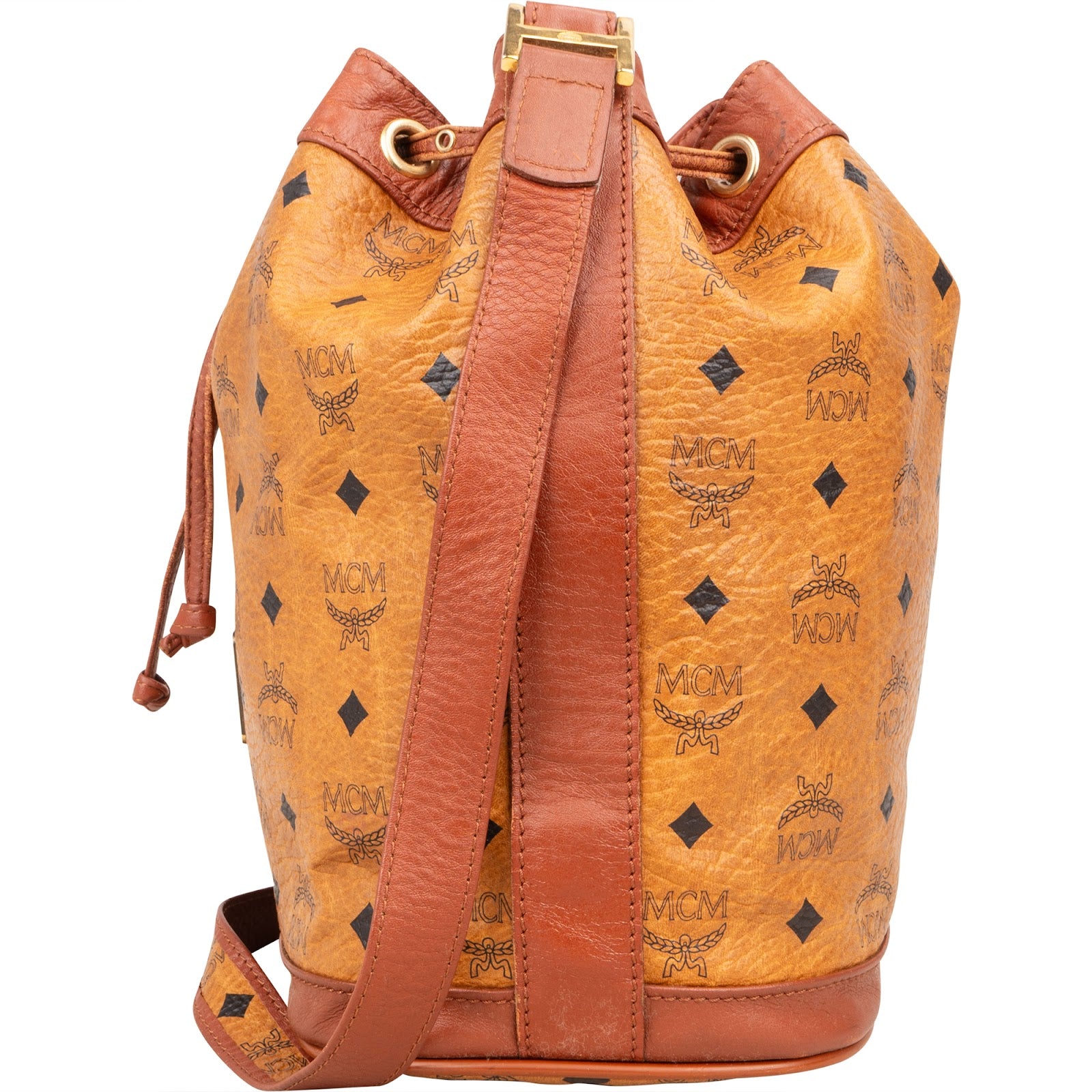 MCM Monogram Visetos Drawstring Bucket Crossbody Bag - vintageandkickz