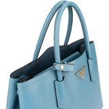 Prada Blue Saffiano Leather Double Handbag - vintageandkickz