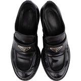 Prada Black Brushed Spazzolato Leather Triangle Mokassins Loafers (37)