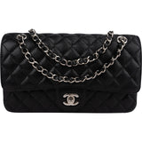 Chanel Quilted Caviar Leather Palladium Medium Double Flap Shoulder Bag