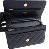 Chanel Dark Blue Quilted Caviar Leather Wallet On Chain Crossbody Bag