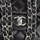 Chanel Quilted Lambskin Palladium Jumbo Double Flap Crossbody Bag