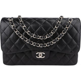 Chanel Quilted Caviar Leather Palladium Double Flap Jumbo Crossbody Bag