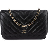 Chanel Quilted Chevron Lambskin Wallet on Chain Crossbody Bag