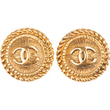 Chanel Gold Tone CC Emblem Rope Round Clip-On Earrings