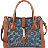 Gucci Monogram GG Denim Jackie 1961 Tote Crossbody Handbag