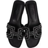 Hermès Black Leather Crystal Embellished Suede Oran Sandals (36,5)