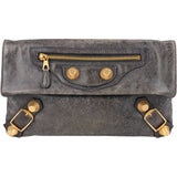 Balenciaga Grey Blue Leather GHW Envelope City Clutch