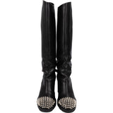 Christian Louboutin Black Leather Trapman Spikes Knee High Boots (36)