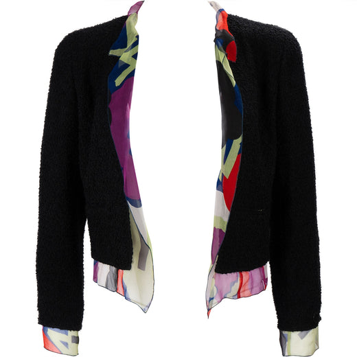 Chanel Multicolor Printed Silk Black Wool Lining Jacket (FR 36 / DE 34)