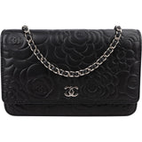 Chanel Camellia Embossed Lambskin Wallet on Chain Crossbody Bag