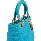 Christian Dior Turquoise Quilted Cannage Nylon Small Lady Dior Handbag