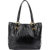 Prada Crinkled Vernice Naplak Leather Zip Around Tote Shoulder Bag