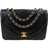 Chanel Quilted Lambskin Chevron Half Moon 24K Gold Single Flap Shoulder Bag