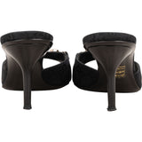 Gucci Black Monogram GG Canvas Leather Horsebit Mules Kitten Heels (34)