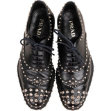 Prada Black Brushed Patent Leather Studded Brogue Loafer Shoes (EU 41)