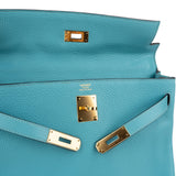 Hermès Taurillon Clemence Leather Gold Kelly 32 Handbag Blue Saint-Cyr