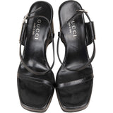 Gucci Black Leather Platform Wedge Sandals Shoes (36)