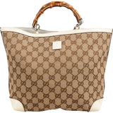 Gucci Monogram GG Canvas Patent Leather Bamboo Kids Handbag