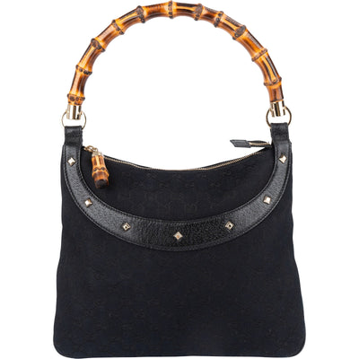Gucci Monogram GG Studded Bamboo Hobo Handbag