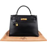 Hermès Noir Boxcalf Leather Kelly 32 Handbag