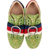 Gucci Green Leather Lace Ace Sneaker Crystal Bow Sneakers (35)