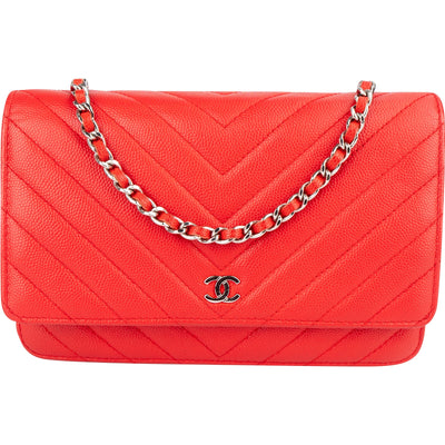 Chanel Chevron Caviar Leather Wallet On Chain Crossbody Bag - vintageandkickz