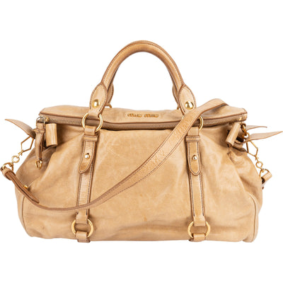 Miu Miu Vitello Lux Bow Satchel Handbag