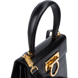 Salvatore Ferragamo Black Boxcalf Leather Gancini Top Handle Handbag