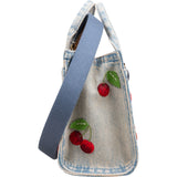 Coach Field Tote 22 in Signature Denim Cherry Embroidery Handbag