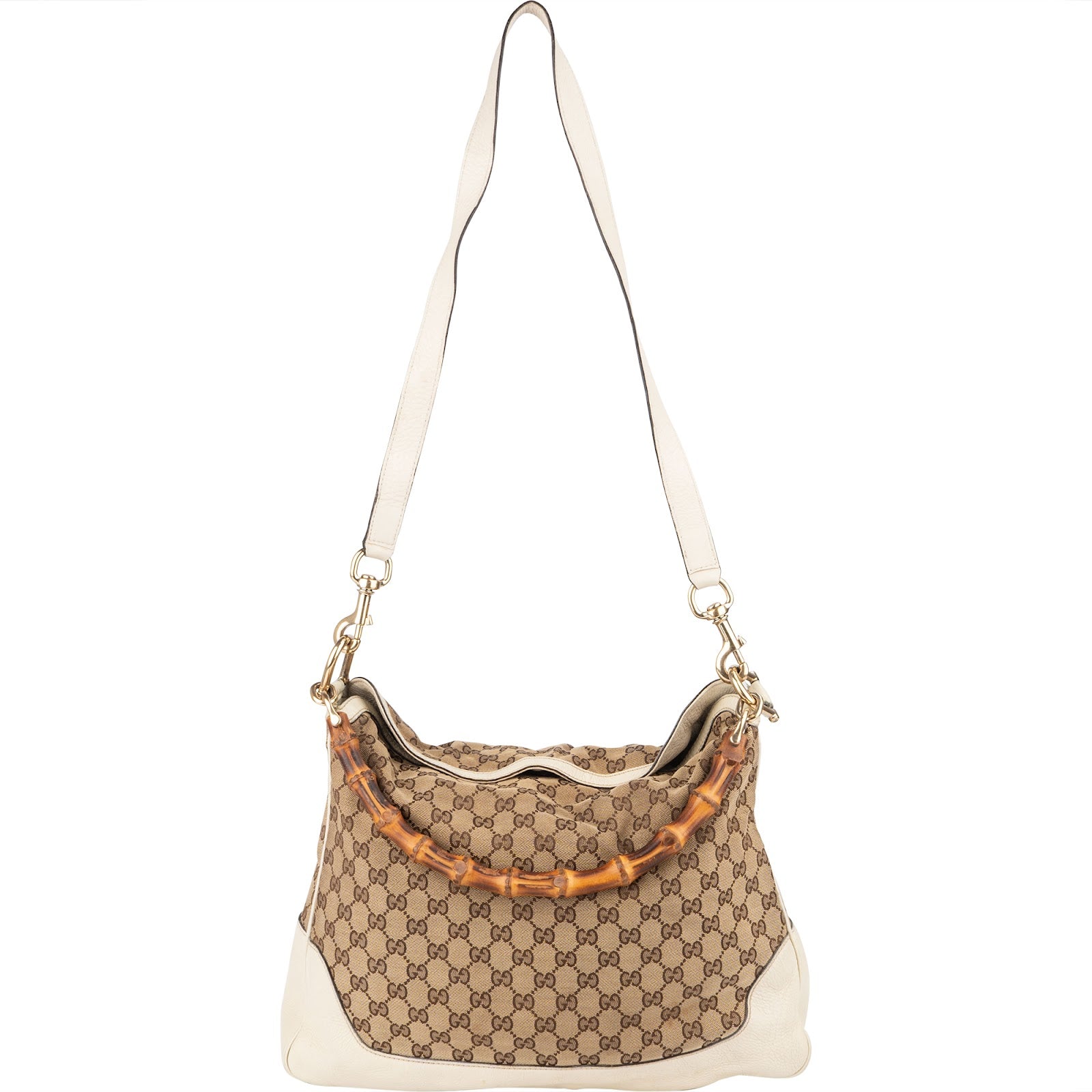 Gucci Monogram GG Canvas Bamboo Hobo Shoulder Bag - vintageandkickz