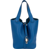 Hermès Bleu Tie Taurillon Clemence Palladium Picotin Lock 22 Handbag