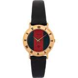 Gucci Gold Tone Black Leather Sherry Line Web 3000L Woman Watch