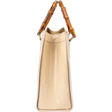 Gucci Beige Patent Leather Bamboo Tote Handbag