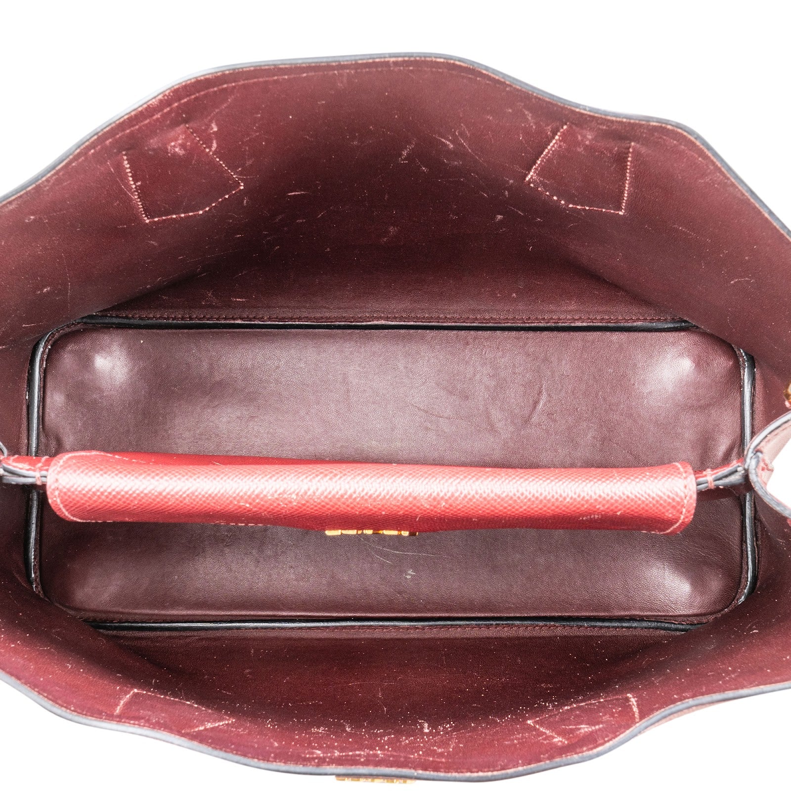 Prada Red Saffiano Leather Double Handbag - vintageandkickz