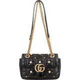 Gucci Monogram Quilted Leather GG Marmont Pearl Studded Shoulder Crossbody Bag