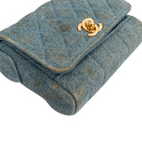 Chanel Iconic Quilted Denim 24K Gold Single Flap Runaway Shoulder Bag
