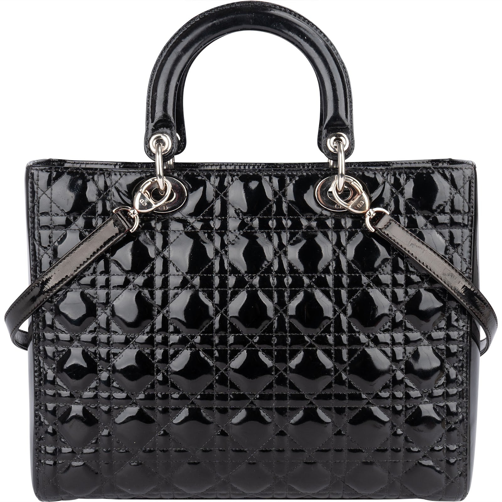 Christian Dior Quilted Patent Leather Lady Dior Handbag - vintageandkickz
