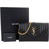 Yves Saint Laurent Grain De Poudre Leather Cassandre Envelope Wallet On Chain Crossbody Bag