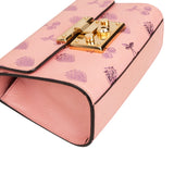 Gucci Pink Leather Glitter Embossed Fruits Small Padlock Crossbody Bag