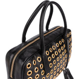 Prada Black Calf Leather Metal Grommet Bauletto Handbag
