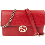 Gucci Pebbled Leather Interlocking GG Wallet On Chain Crossbody Bag